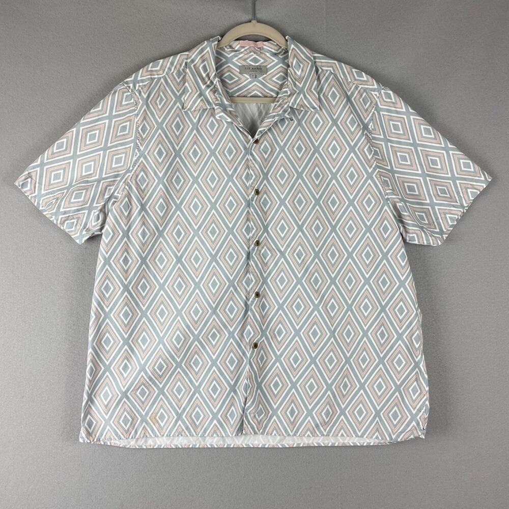 Ted Baker Shirt Mens Size 7 XXXL Geometric Short Sleeve Button Up Preppy Hipster